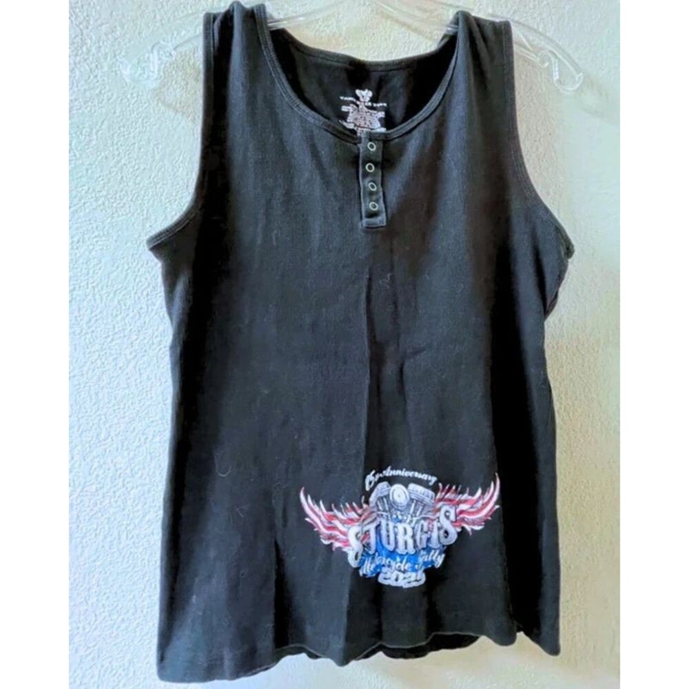 Sturgis 2025 85th Anniversary Motorcycle Rally Tank Top Black Henley Women's XL